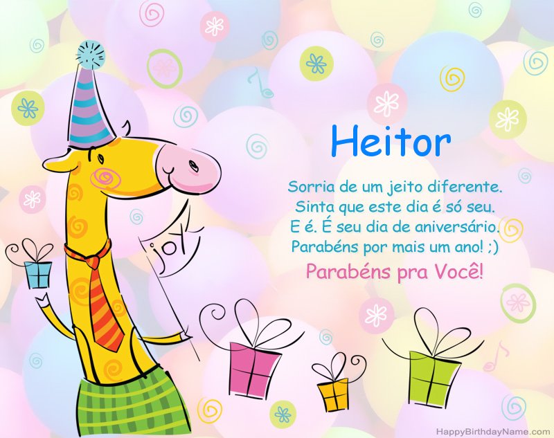 Parabéns infantis por feliz aniversário de Heitor