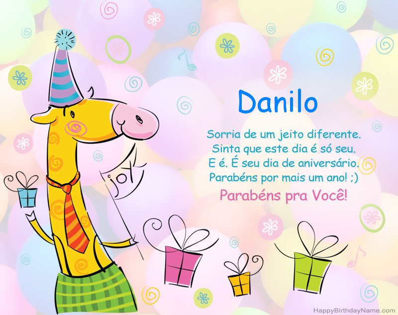 Parabéns infantis por feliz aniversário de Danilo.